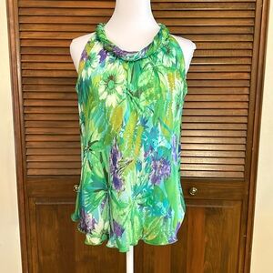 Spense Sleeveless Rolled Neck Watercolor Floral Summer Blouse Size S